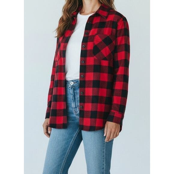 Eddie Bauer Tops - Eddie Bauer Womens Small Red Black Buffalo Plaid Button Front Cotton Shirt